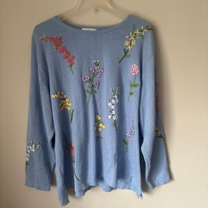 Vintage Quacker Factory Floral Embroidery Sweater Size 2XL